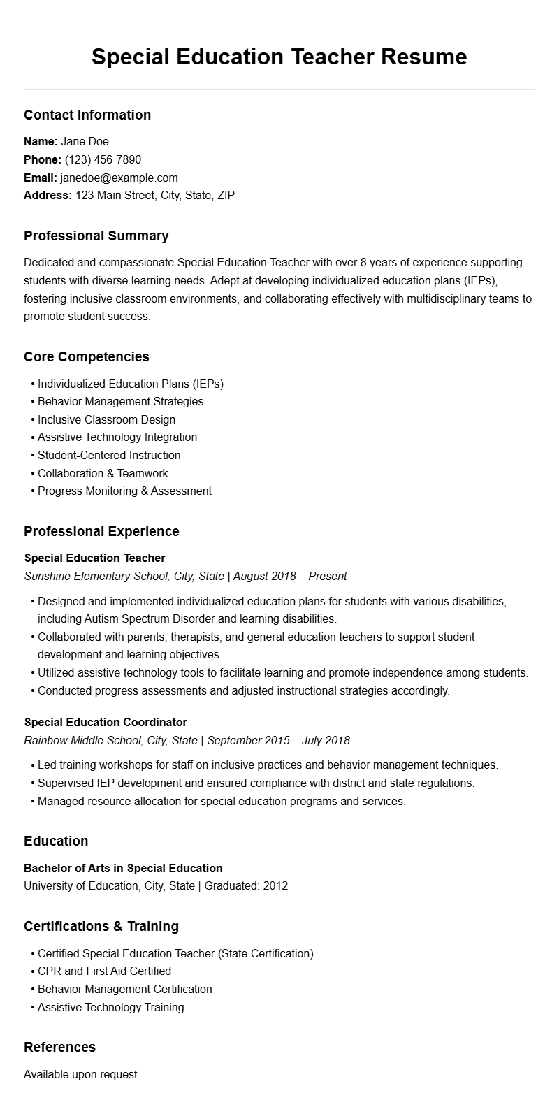 Best Special Education Teacher Resume Templates for 2024
