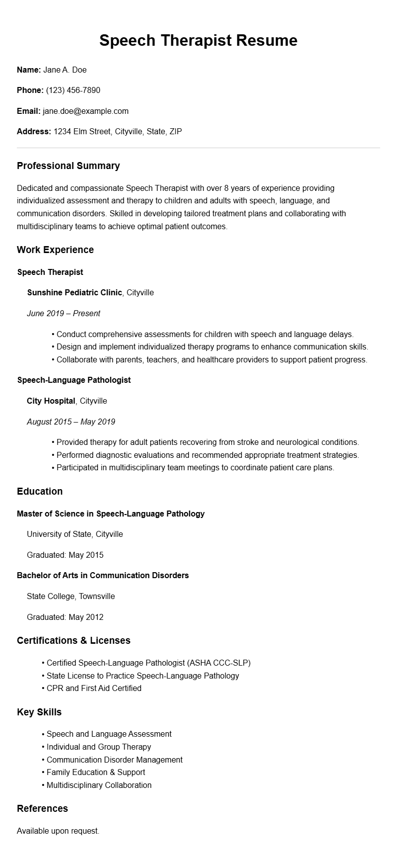 Speech Therapist Resume Samples to Help You Stand Out