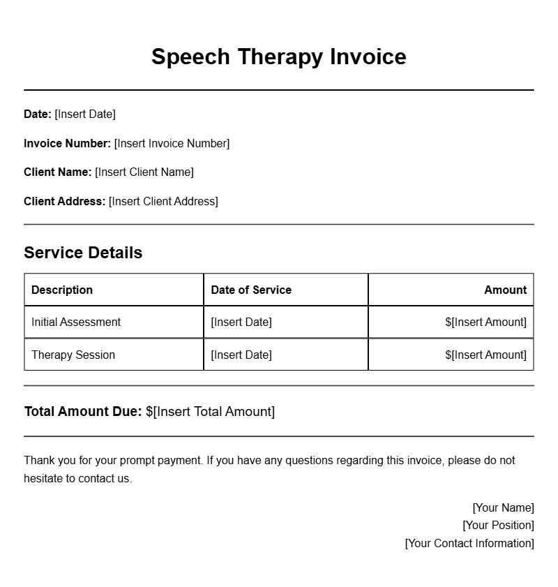 Speech Therapy Invoice Templates for Easy Billing
