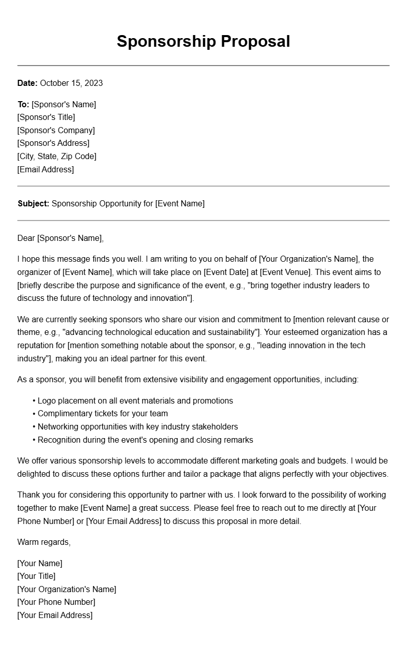 Sponsor to Event Organizer Letter Samples for Easy Reference