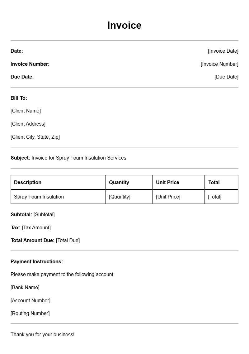 Spray Foam Contractor Invoice Templates for Easy Billing
