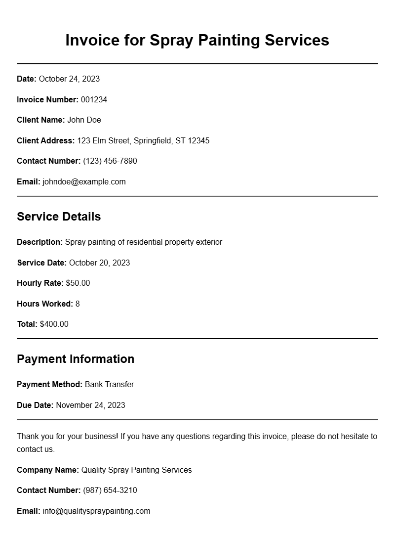 Spray Painting Invoice Samples for Your Business