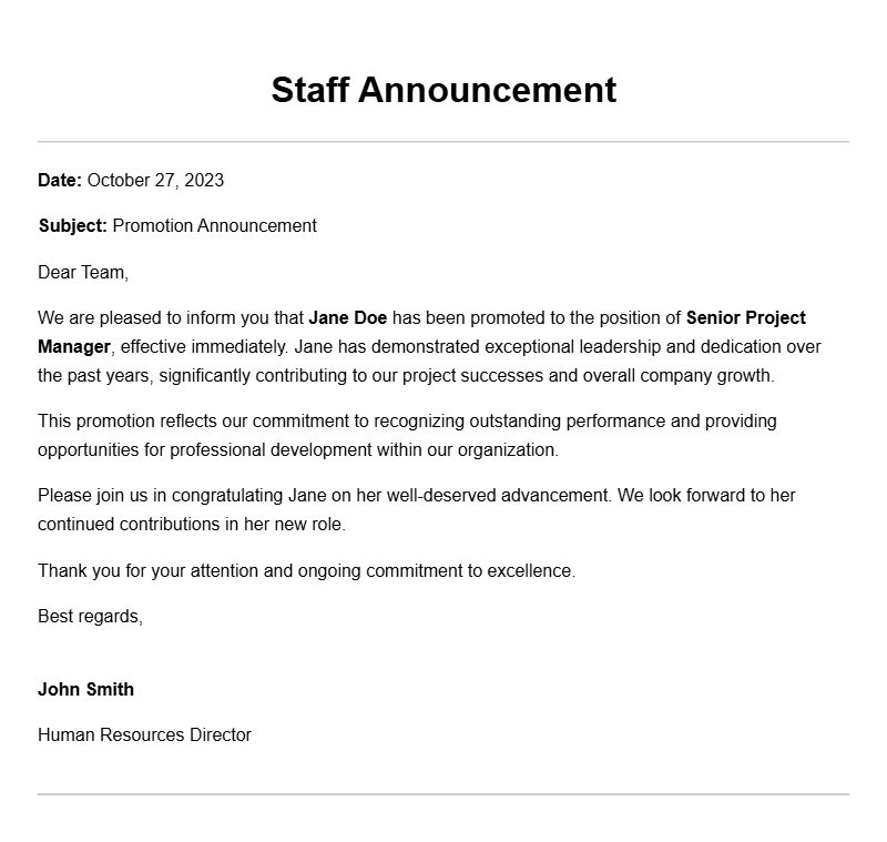 Effective Staff Announcement Letter Samples and Templates
