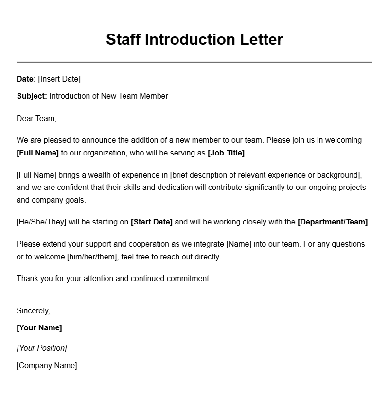 Professional Staff Introduction Letter Templates for Your Business