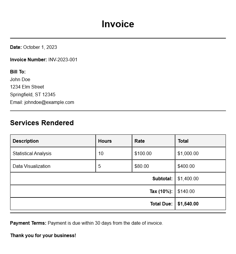 Statistical Invoice Samples for Professional Use