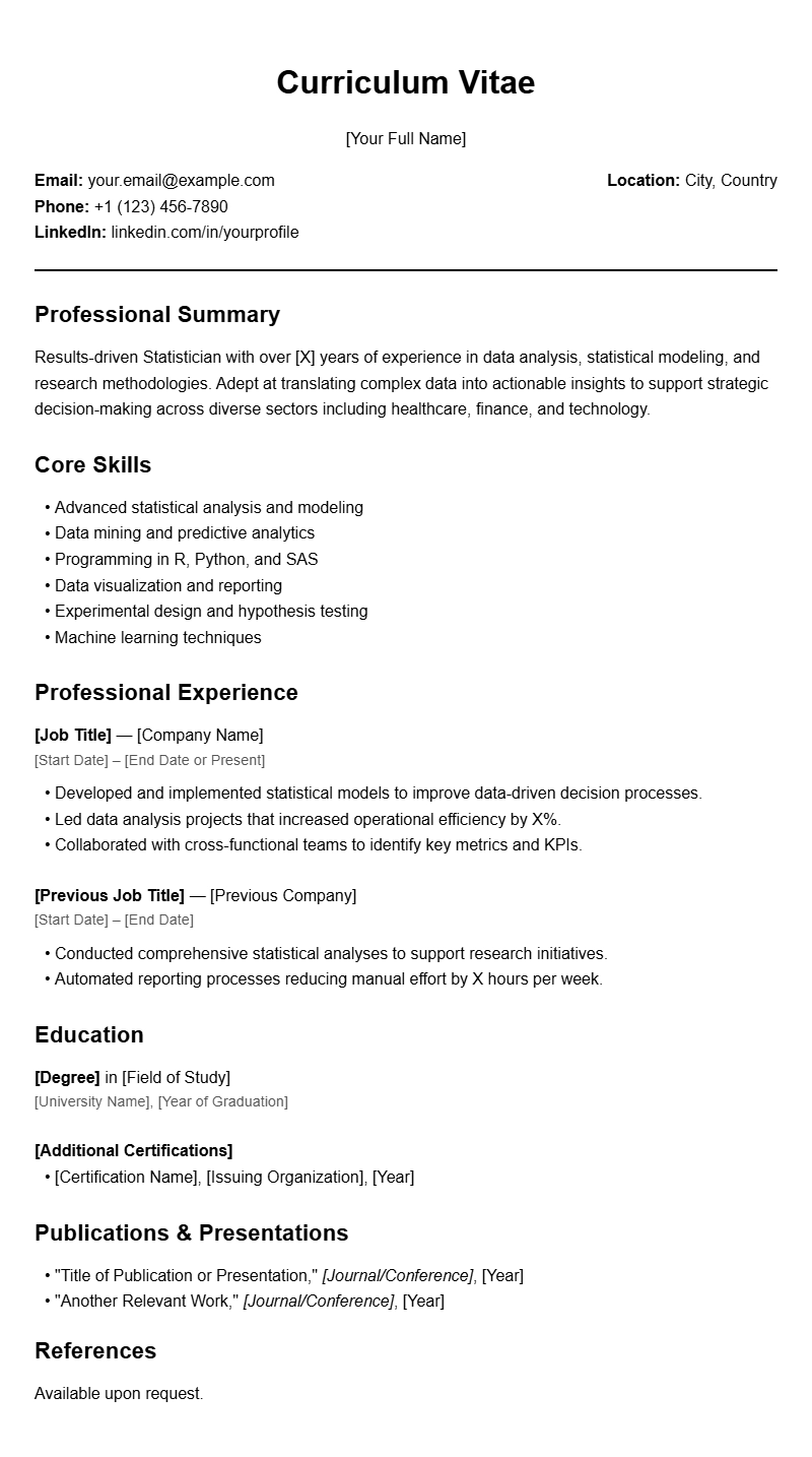 Professional Statistician Resume Templates for Success