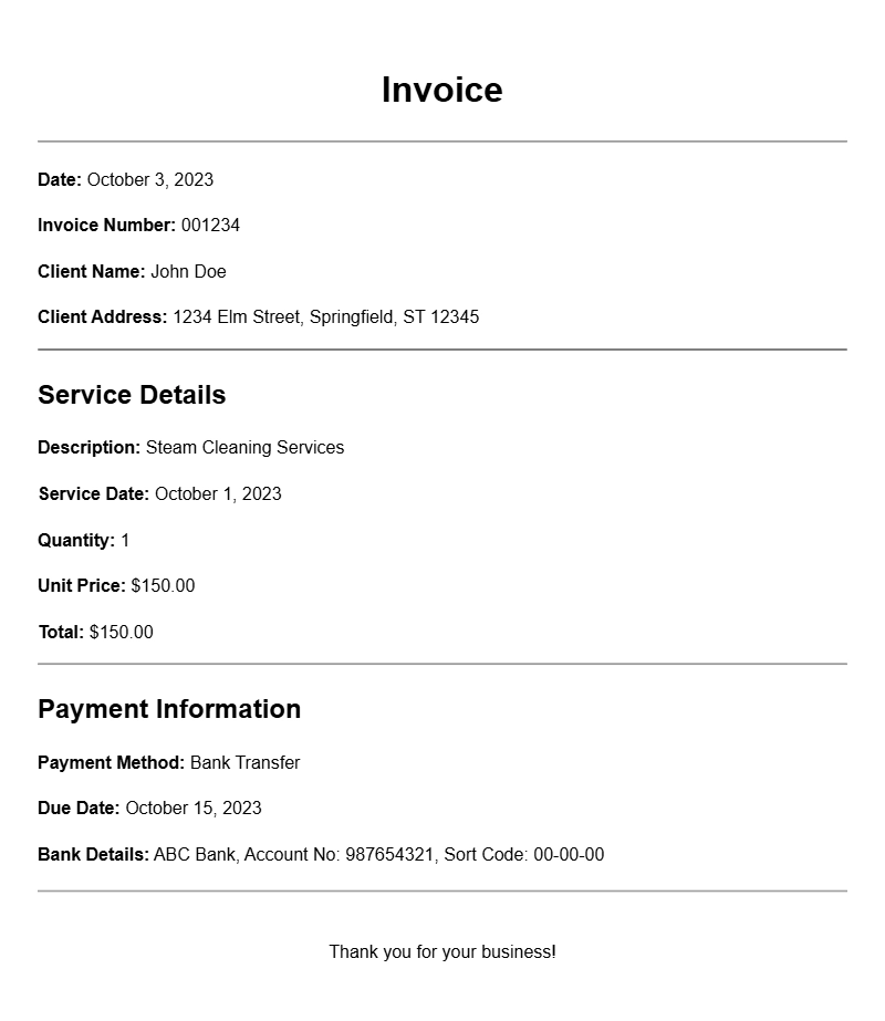 Steam Cleaner Invoice Templates for Professional Use