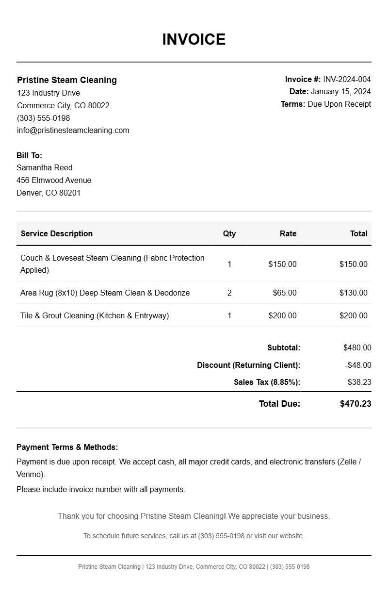 Steam Cleaning Invoice Templates for Your Business