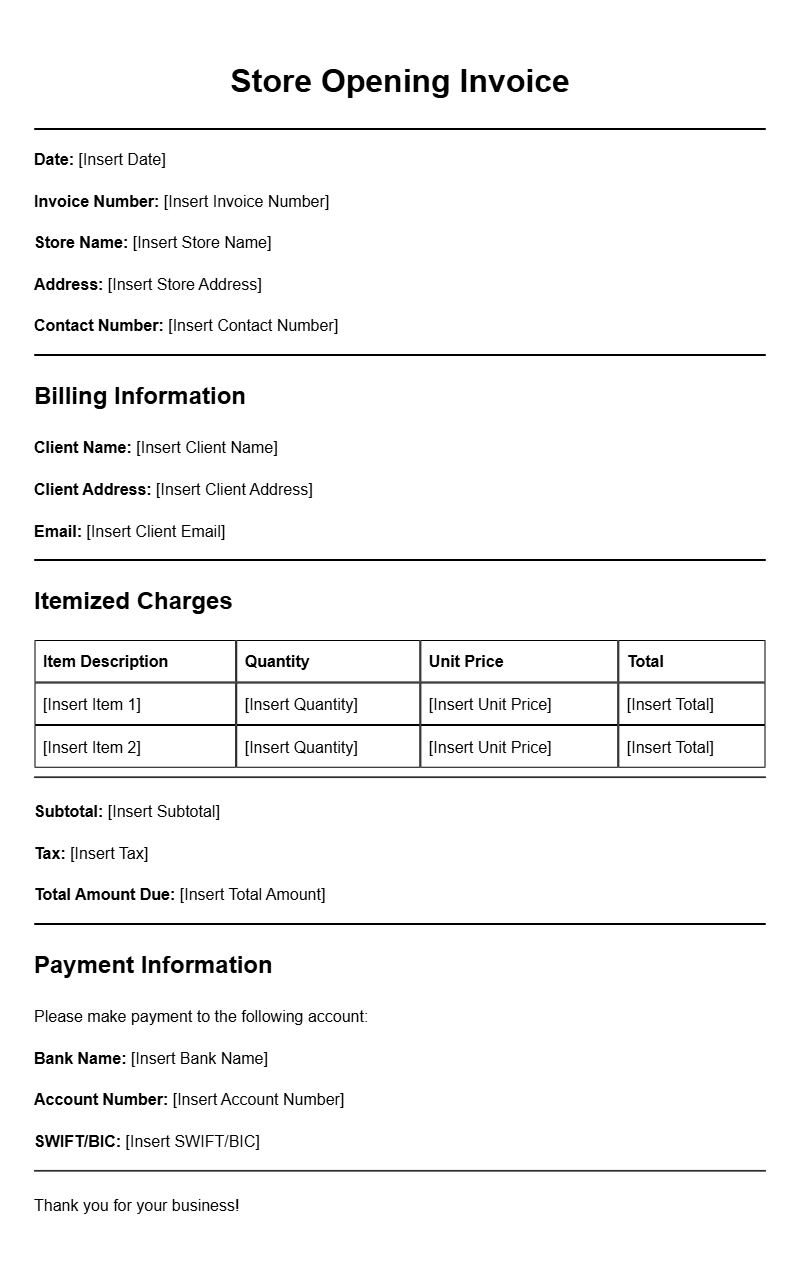 Store Opening Invoice Templates for Your New Business