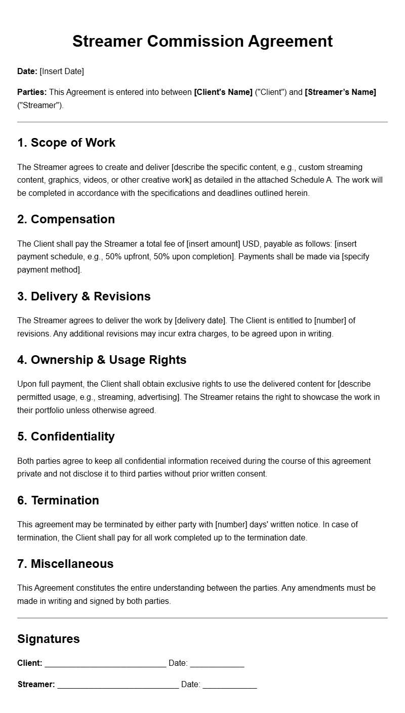 Streamer Commission Agreement Templates for Smooth Collaborations