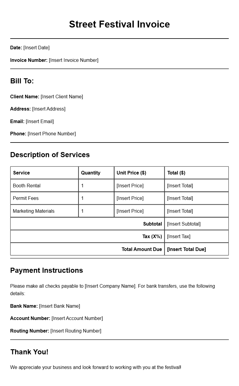 Street Festival Invoice Templates for Your Event Planning Needs
