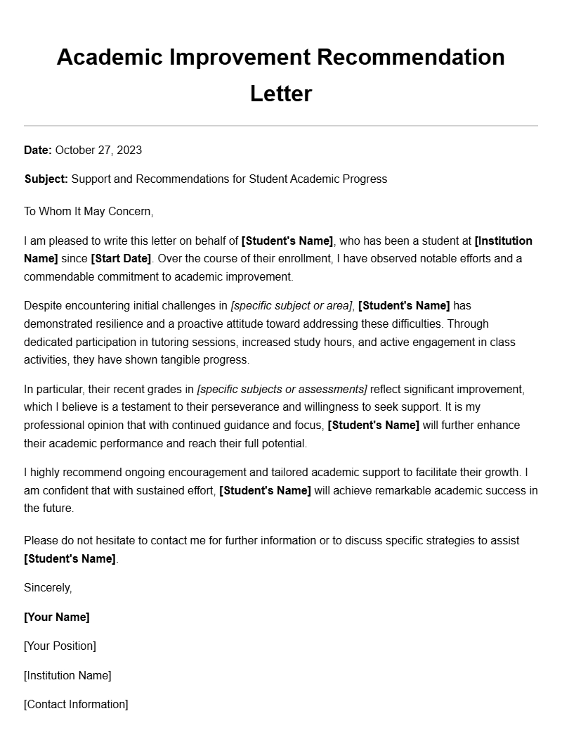 Effective Student Academic Improvement Letter Samples