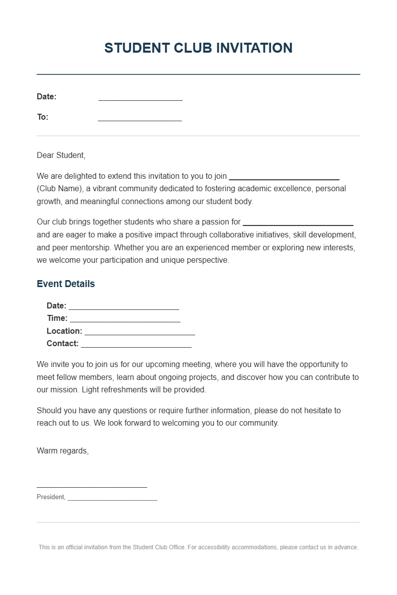 Student Club Invitation Letter Templates