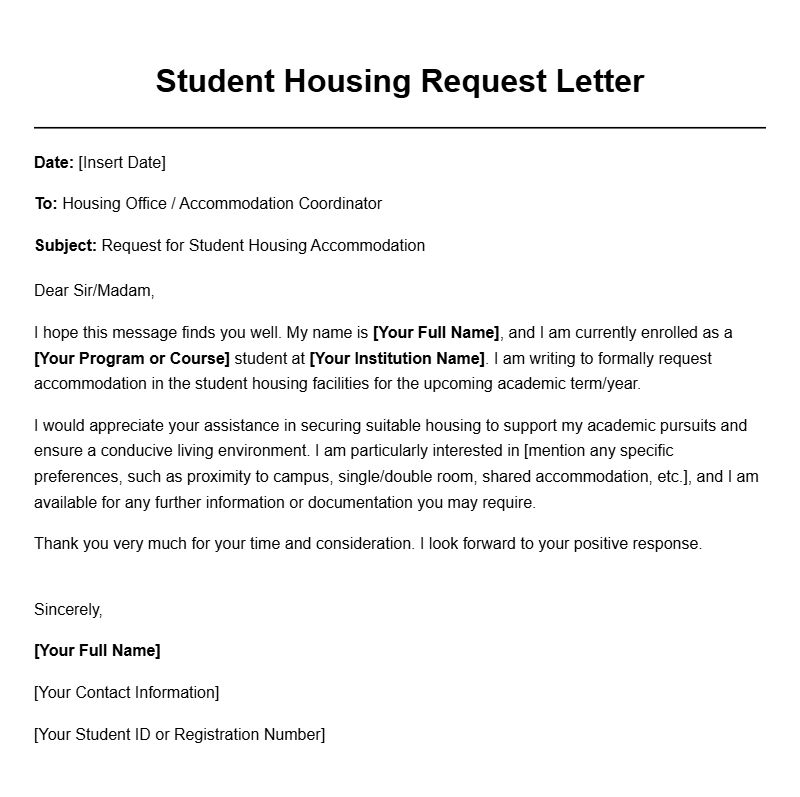 Student Housing Request Letter Templates for Easy Application