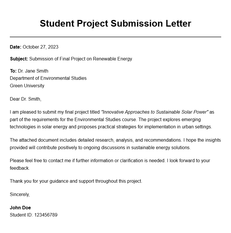 Effective Student Project Submission Letter Samples