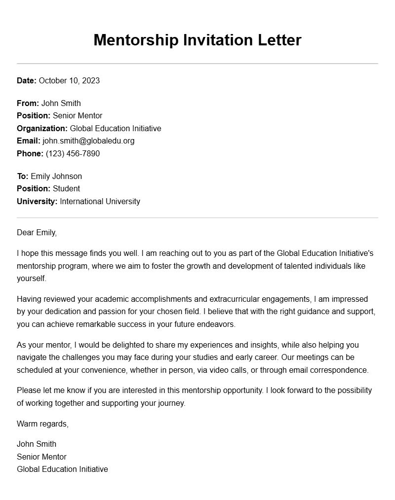 Student to Mentor Letter Samples for Effective Communication