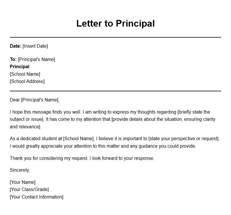 Student to Principal Letter Templates for Every Occasion