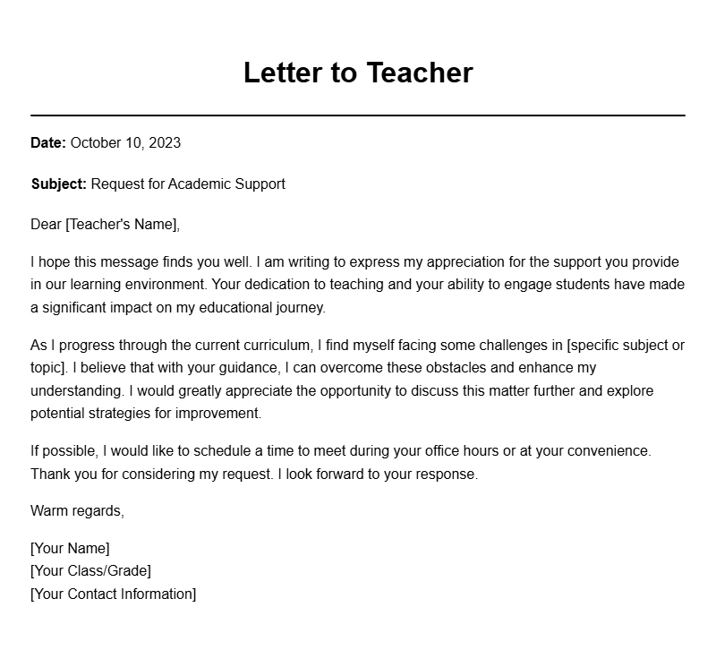 Student to Teacher Letter Samples for Effective Communication