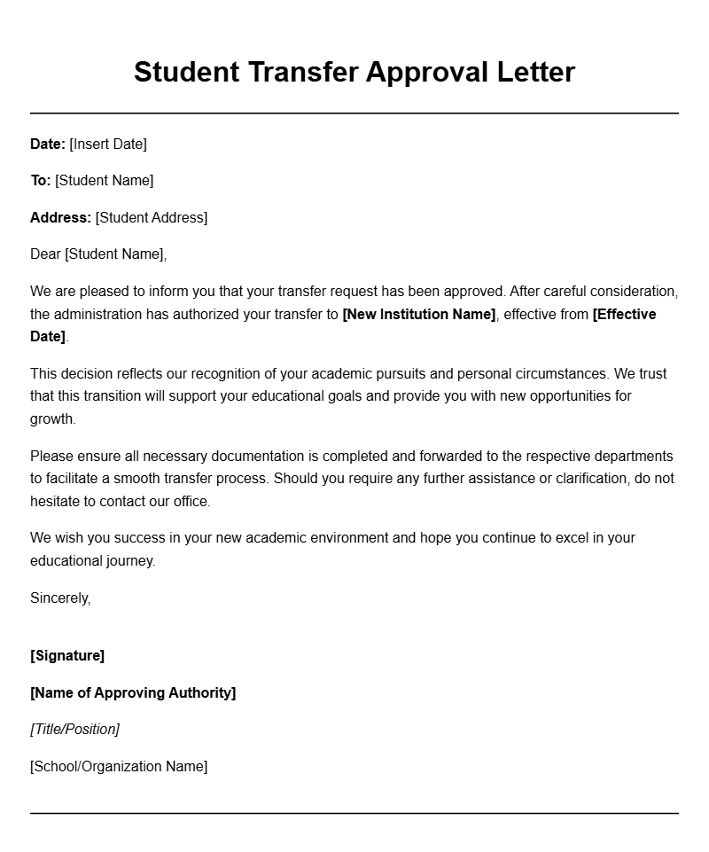 Student Transfer Approval Letter Templates for Easy Use