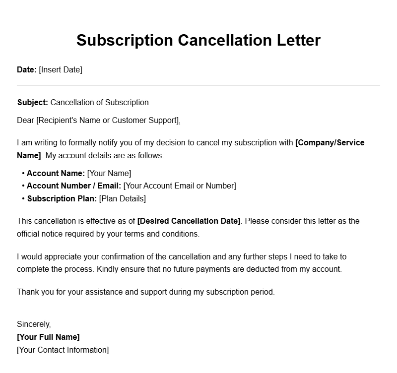 Effective Subscription Cancellation Letter Templates for Easy Use
