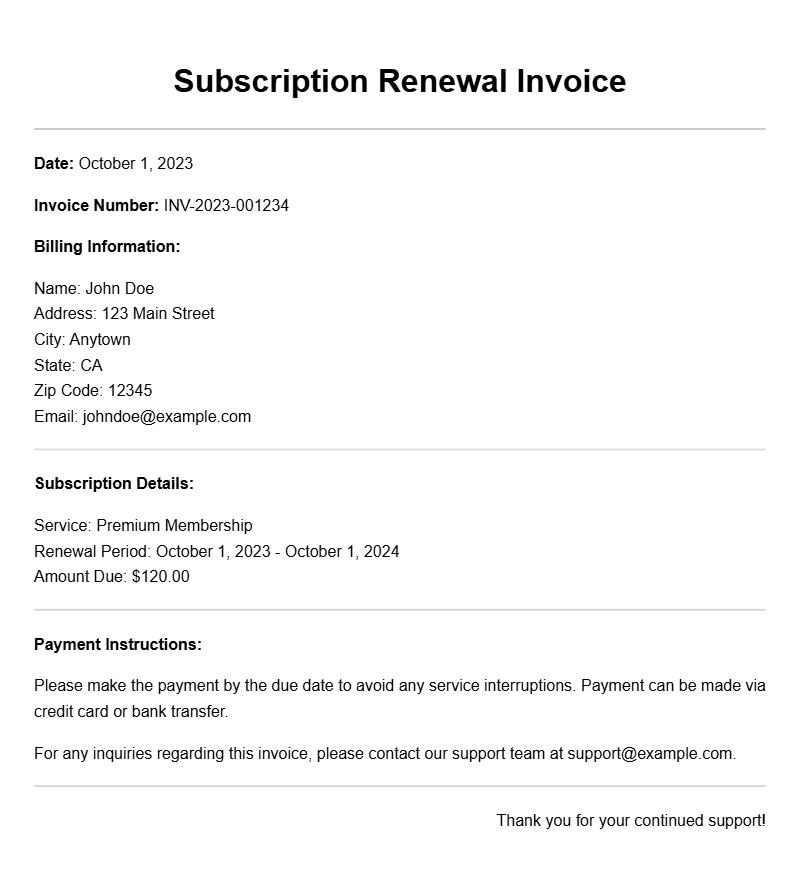 Subscription Renewal Invoice Templates for Easy Billing