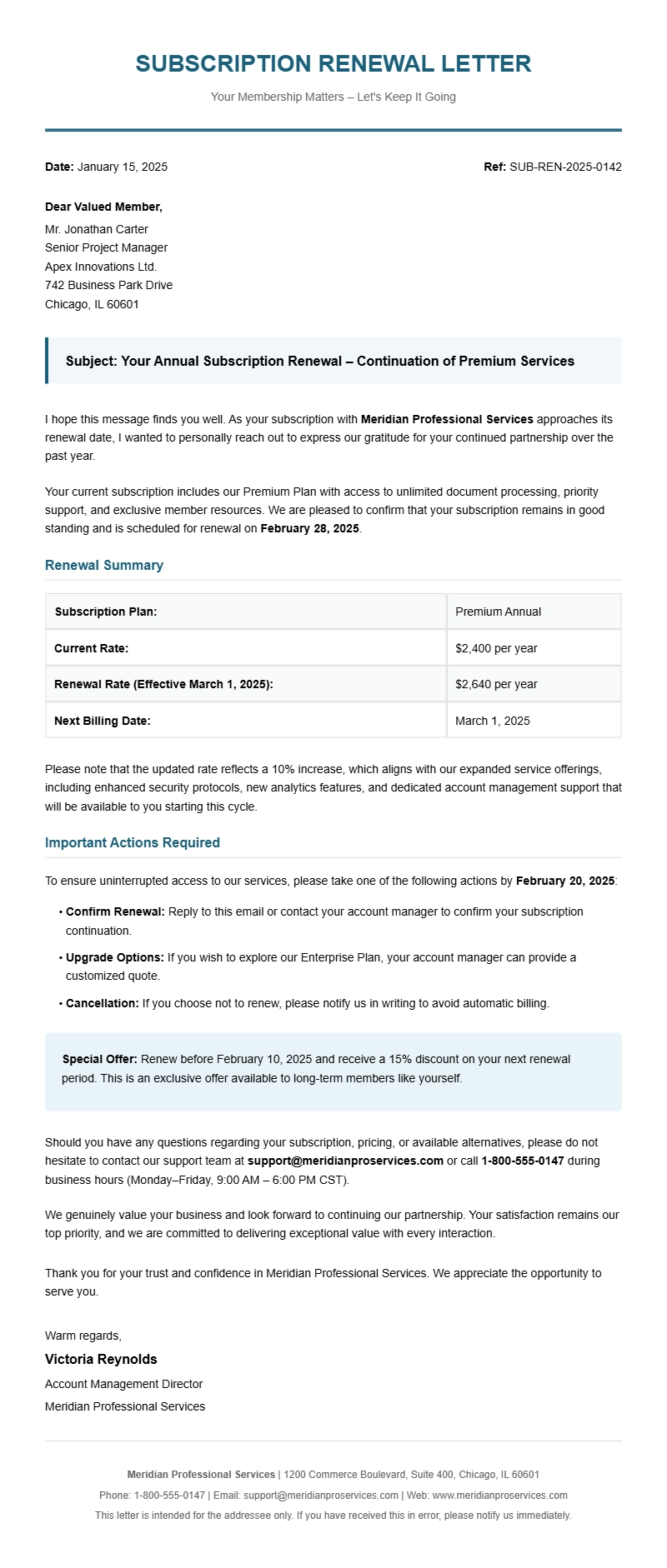 Subscription Renewal Letter Template Examples