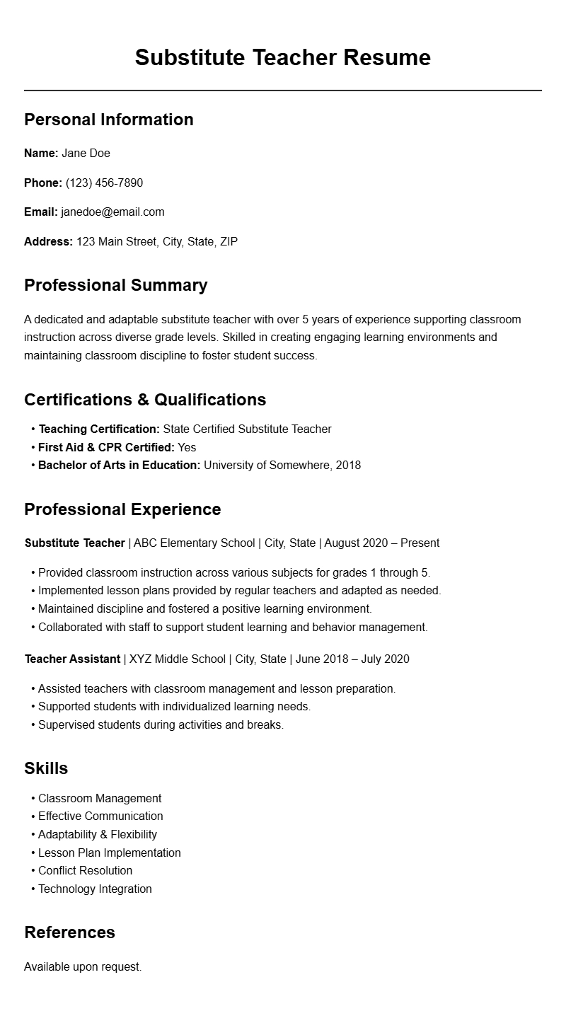 Best Substitute Teacher Resume Templates for a Standout Application