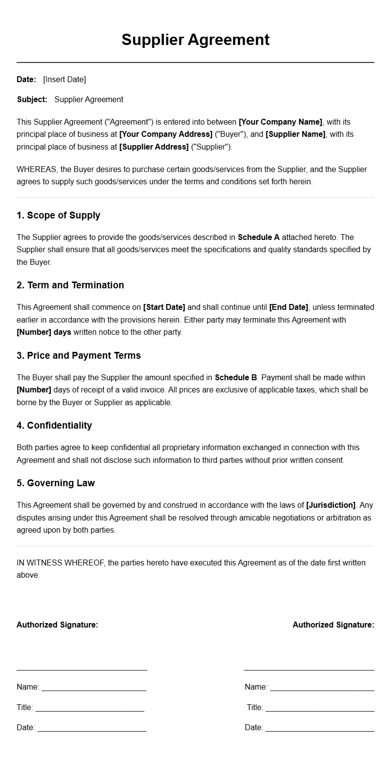 Effective Supplier Agreement Letter Templates for Business Use