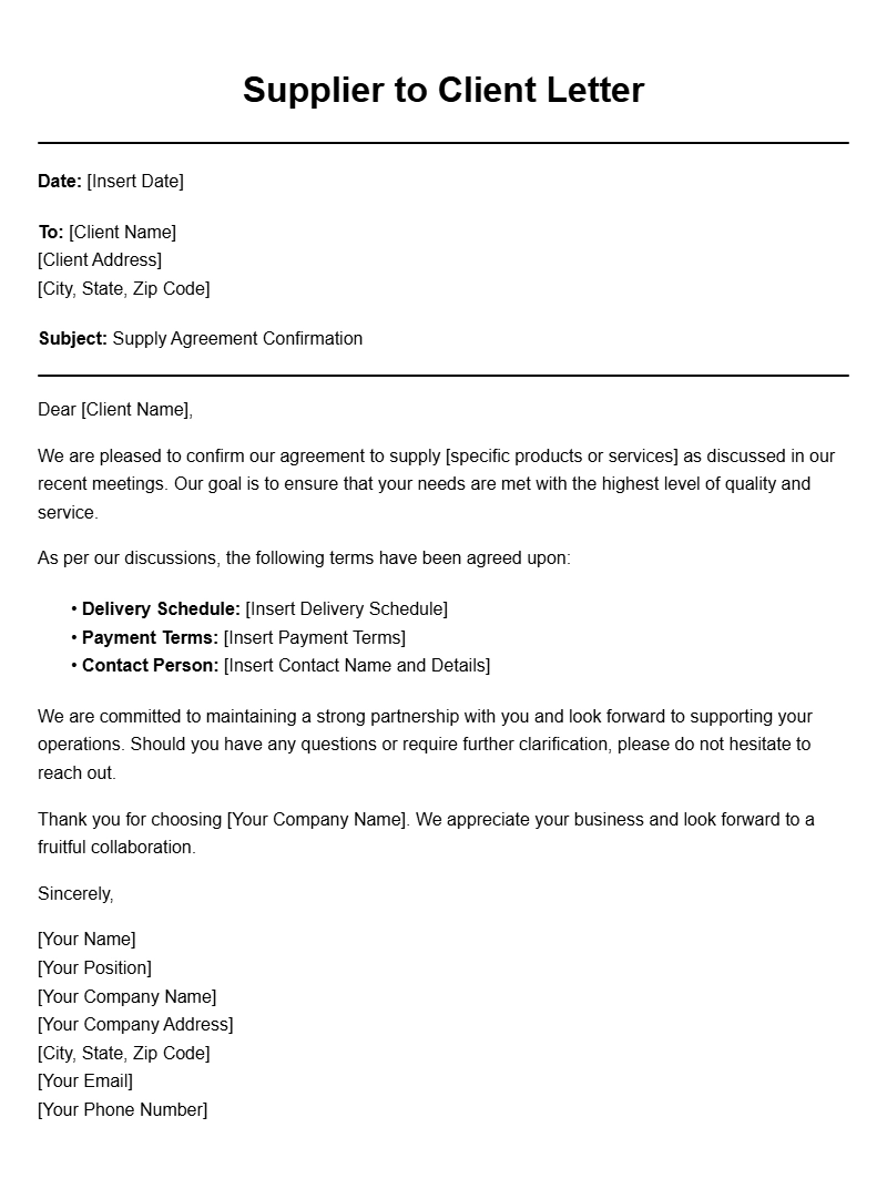 Supplier to Client Letter Templates for Professional Communication
