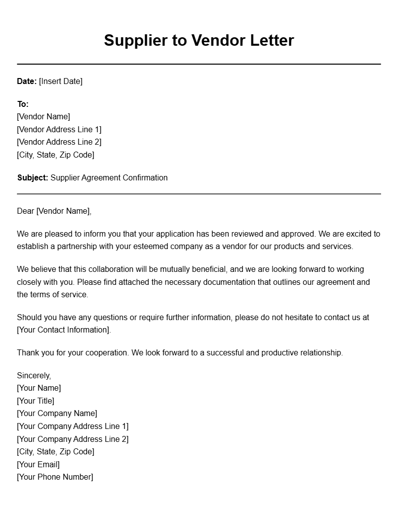 Supplier to Vendor Letter Templates for Your Business Needs