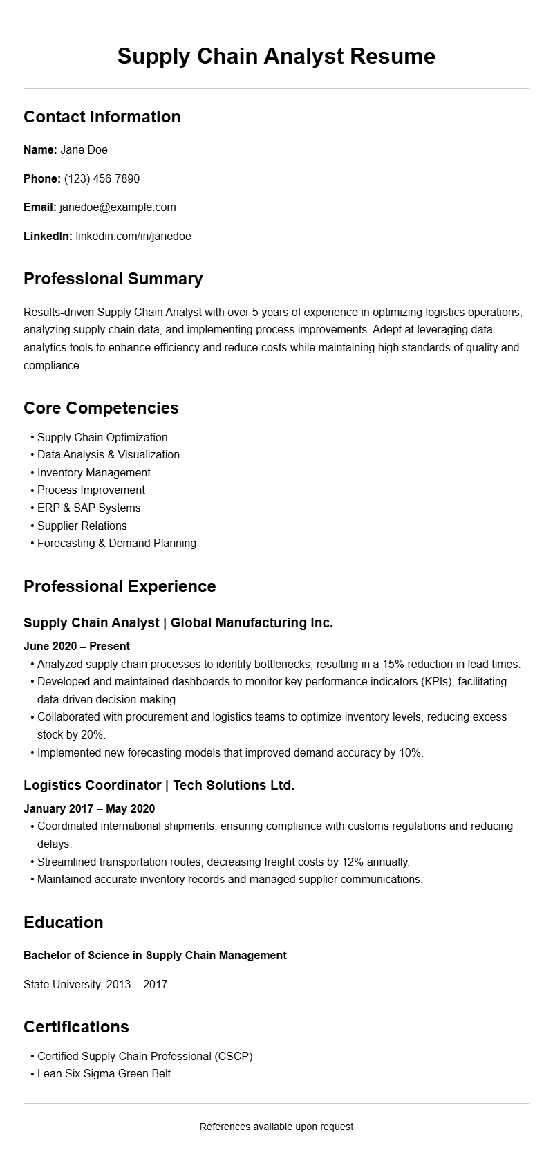 Supply Chain Analyst Resume Samples to Showcase Your Skills