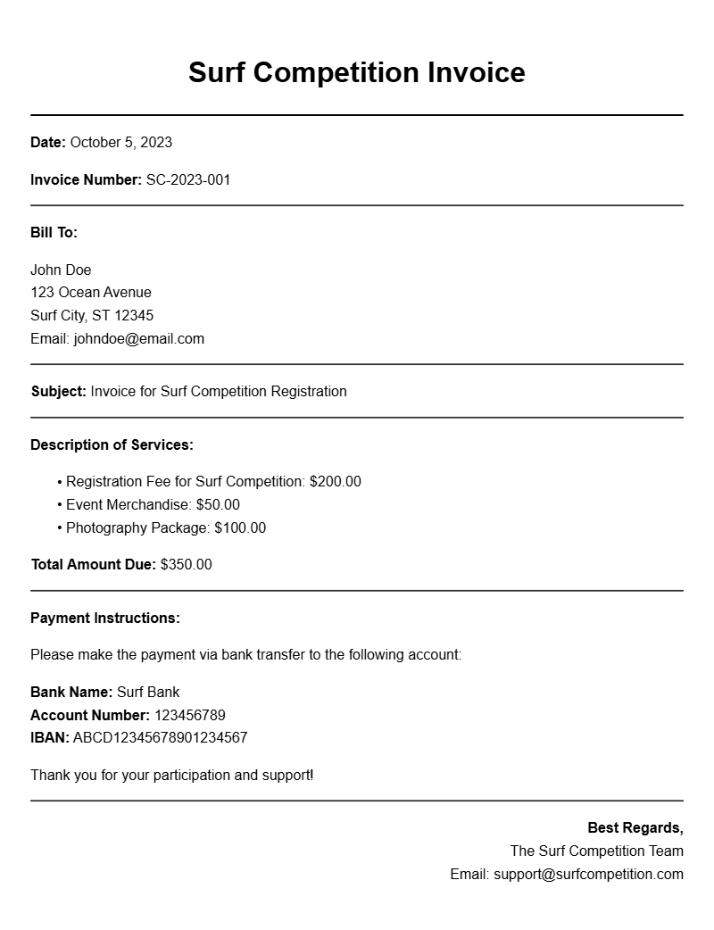 Surf Competition Invoice Templates for Easy Billing