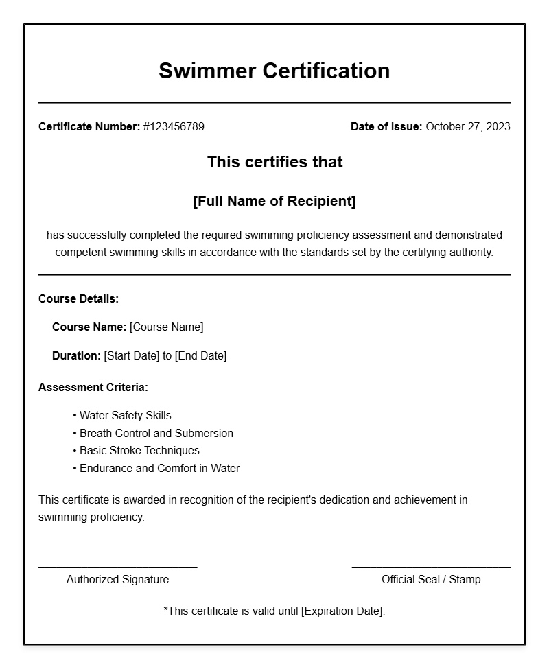 Swimmer Certificate Templates for Recognizing Achievements