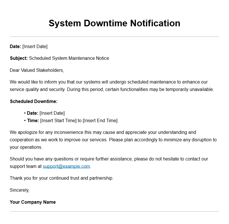 Professional System Downtime Notice Letter Templates
