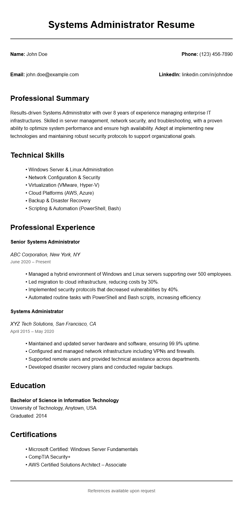 Best Systems Administrator Resume Templates for a Strong Application