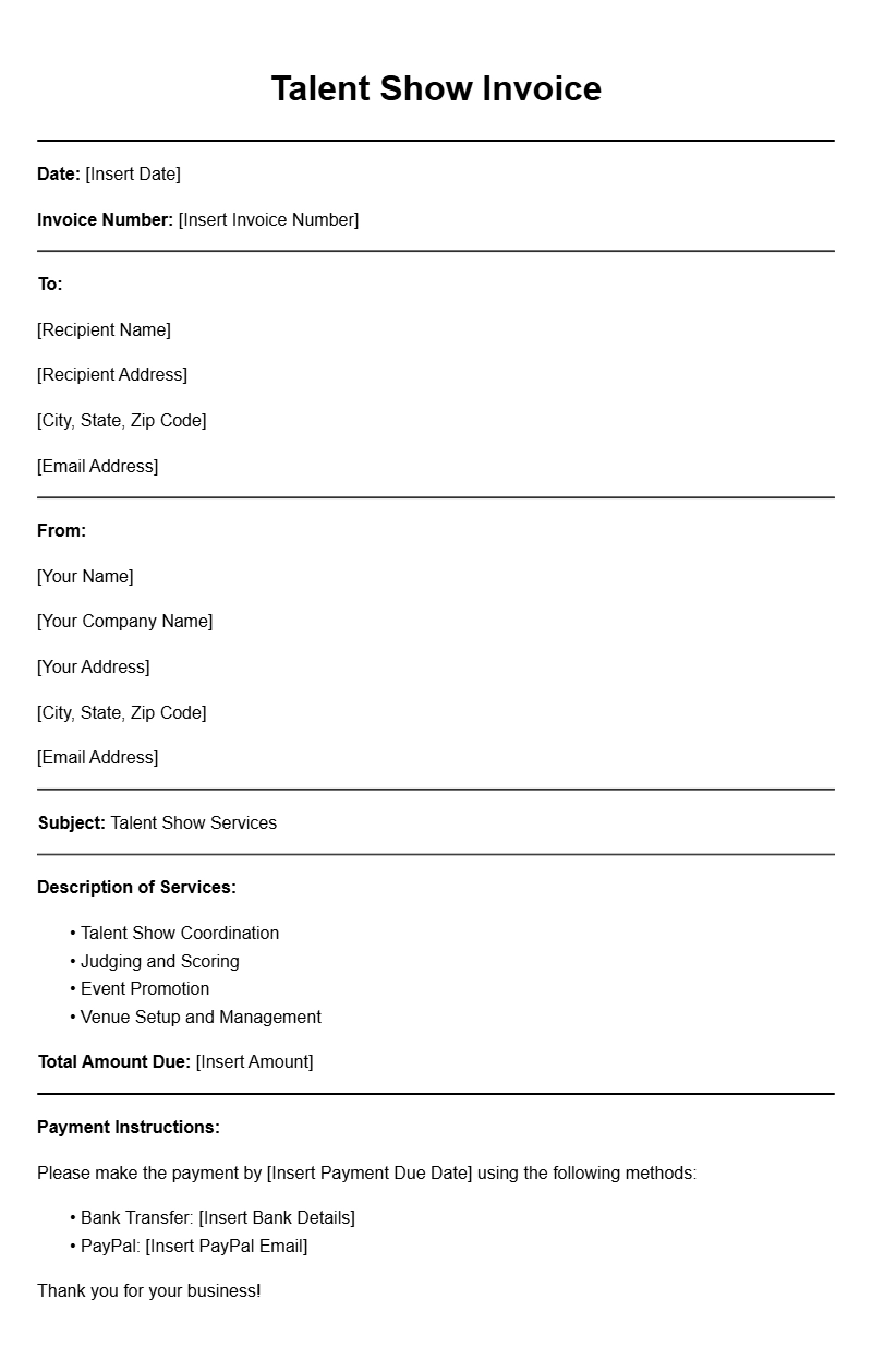 Talent Show Invoice Templates for Easy Event Management