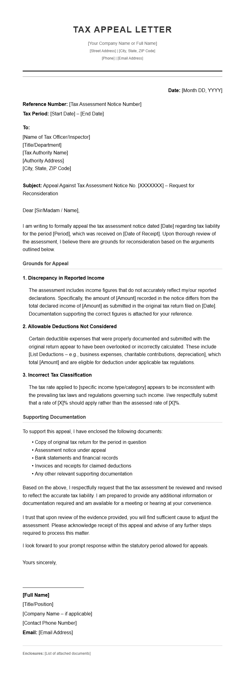 Tax Appeal Letter Templates