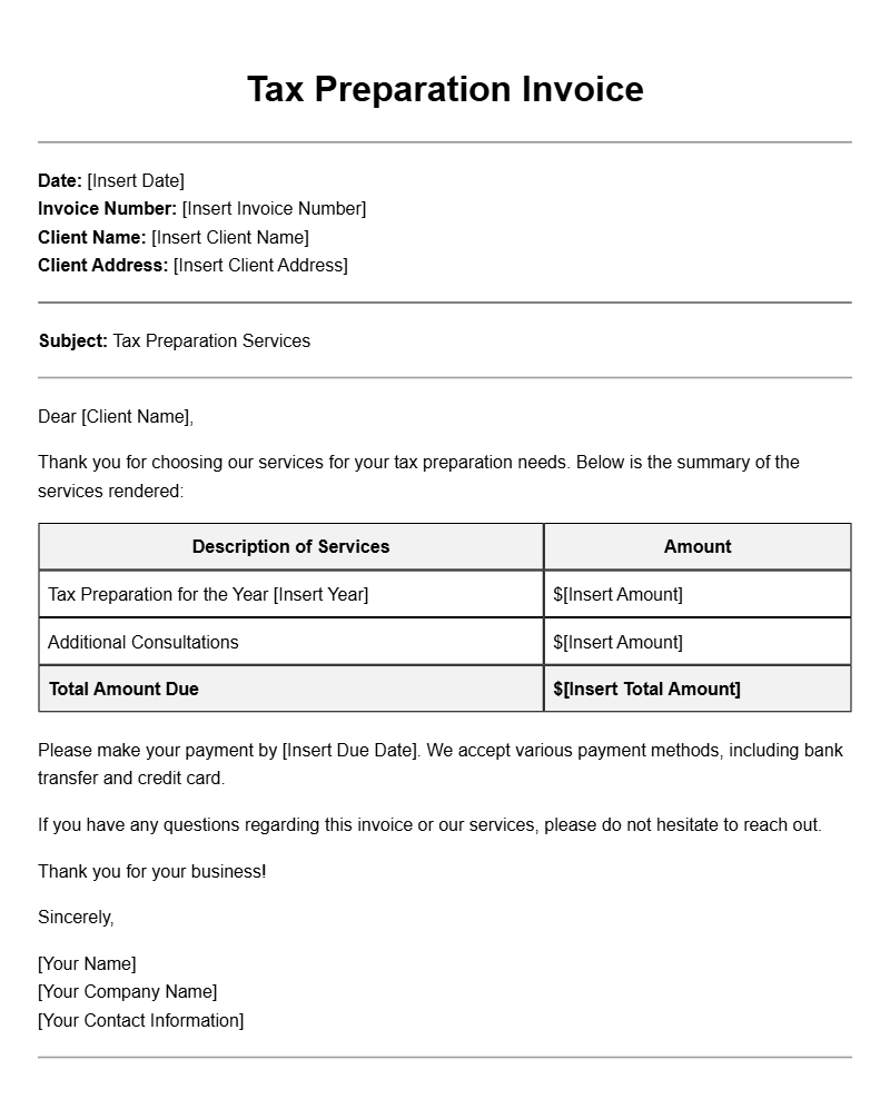 Tax Preparation Invoice Templates for Easy Billing