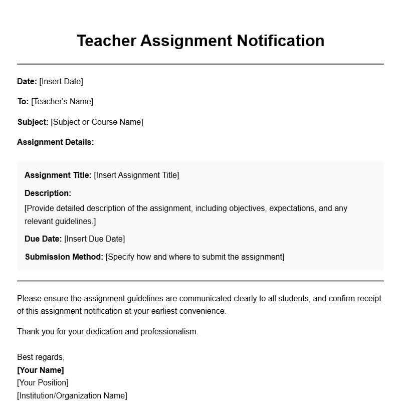 Effective Teacher Assignment Letter Templates for Schools