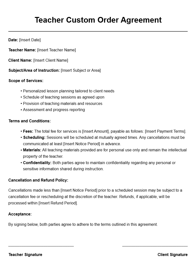 Teacher Custom Order Agreement Templates for Smooth Transactions