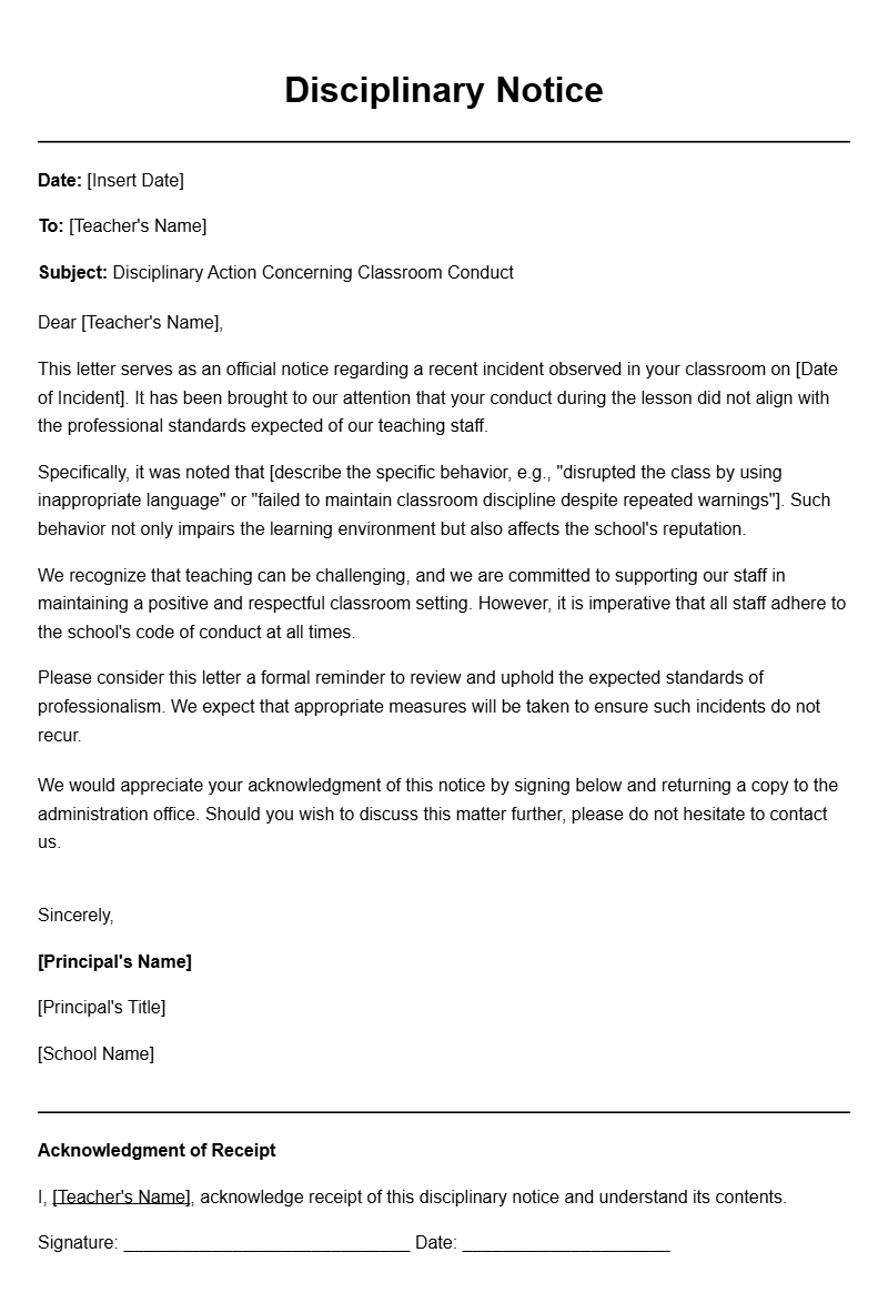 Sample Teacher Disciplinary Letters for Professional Use