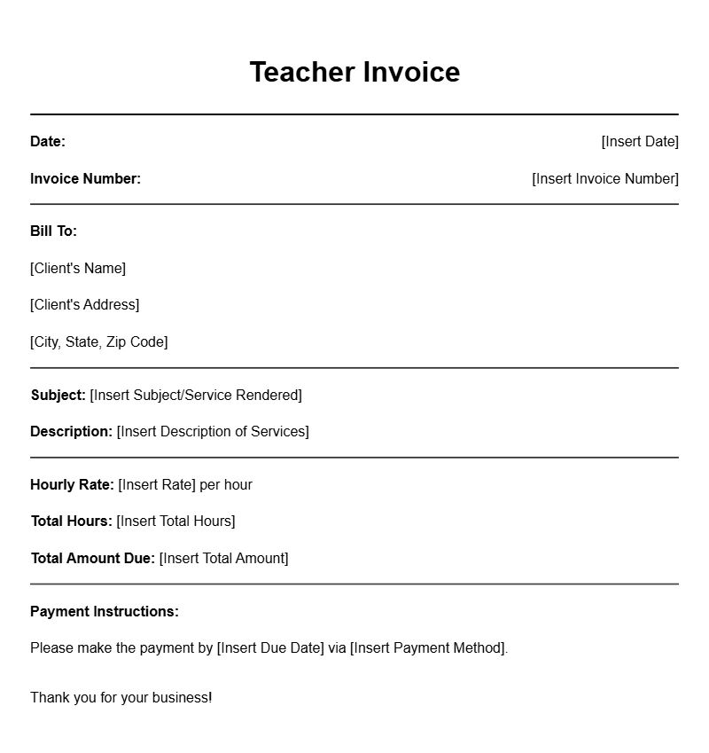 Creative Teacher Invoice Templates for Easy Billing