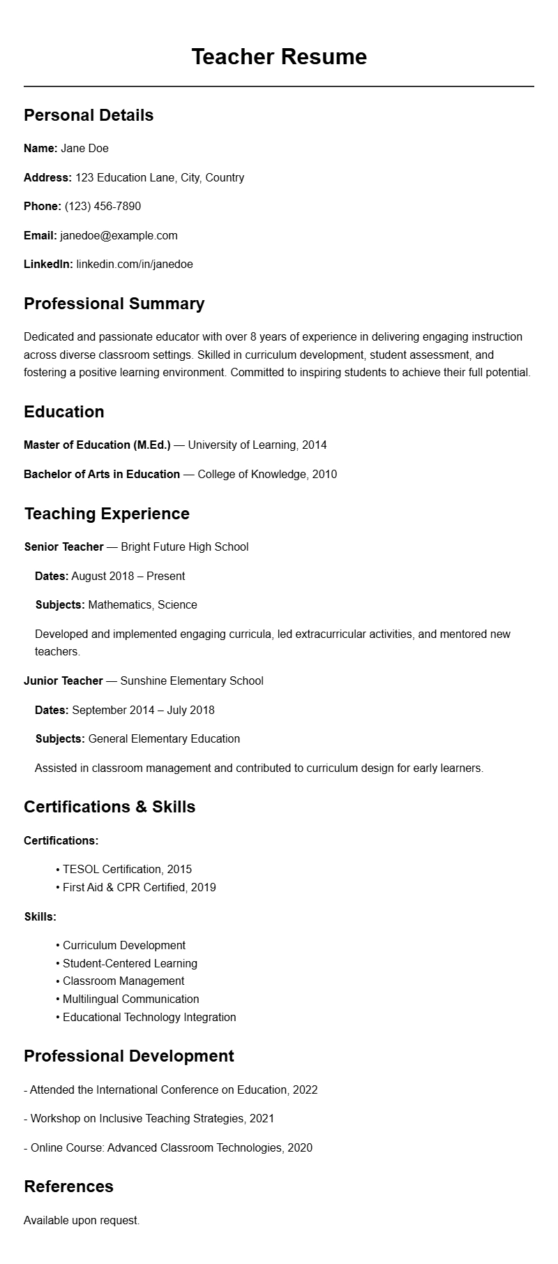 Best Teacher Resume Templates to Showcase Your Skills