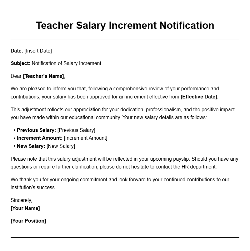 Effective Teacher Salary Increment Letter Templates