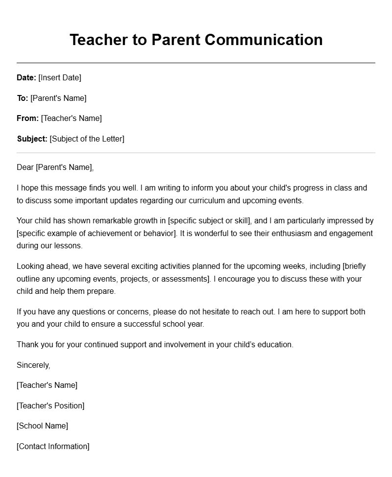 Effective Teacher to Parent Letter Templates for Communication
