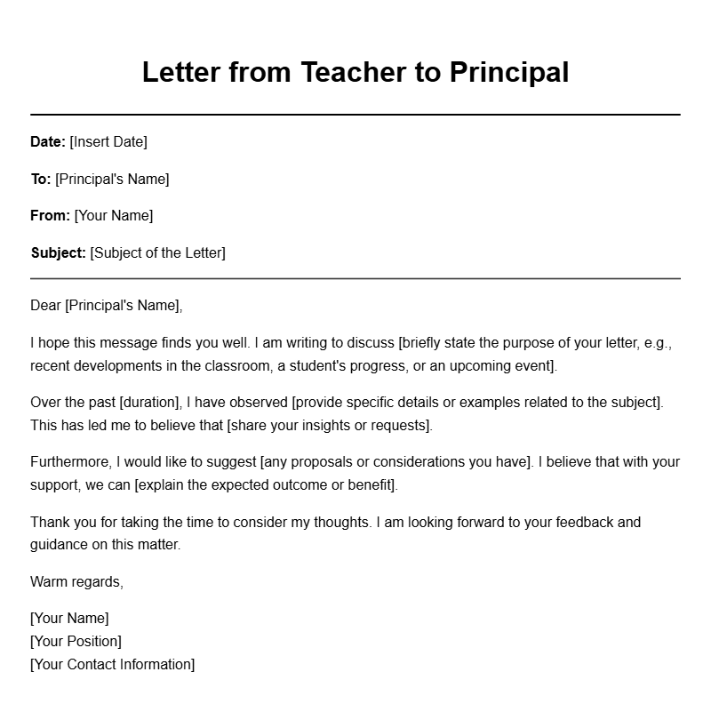 Teacher to Principal Letter Templates for Easy Communication