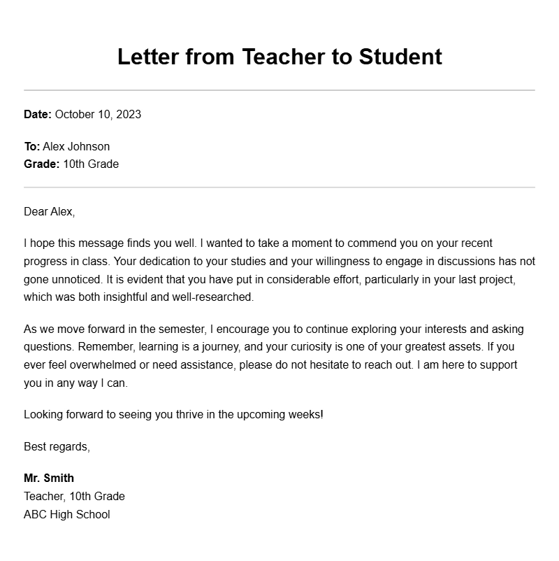 Teacher to Student Letter Samples for Every Occasion