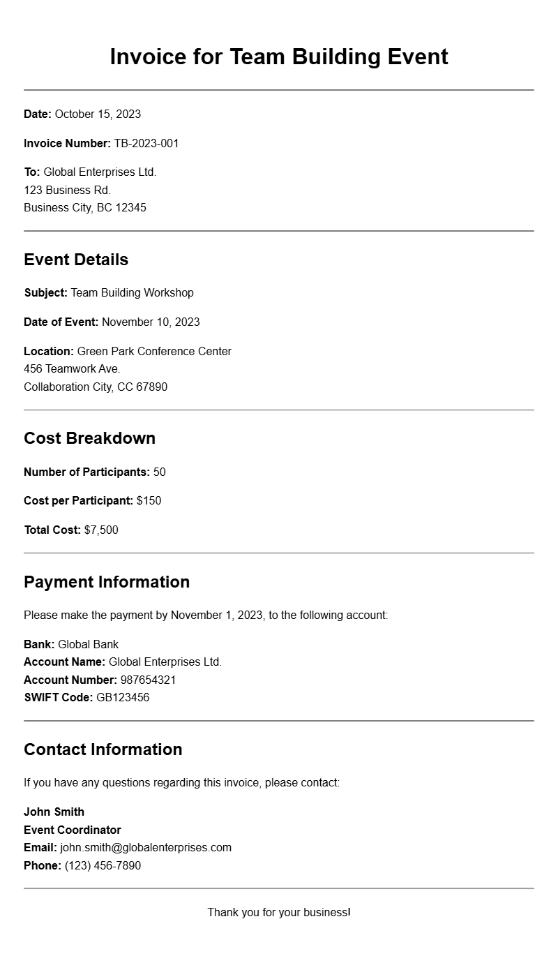 Team Building Event Invoice Samples for Easy Reference