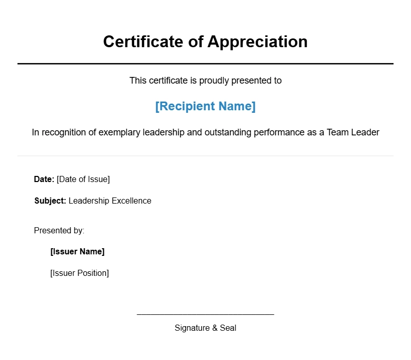 Team Leader Certificate Samples for Professional Recognition