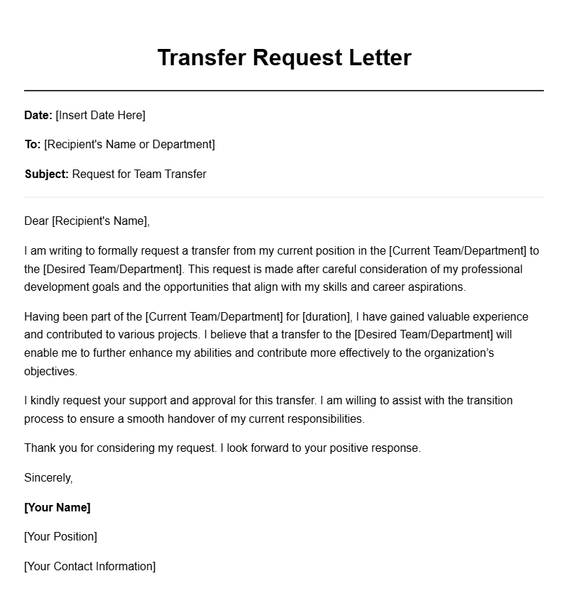 Effective Team Transfer Request Letter Templates